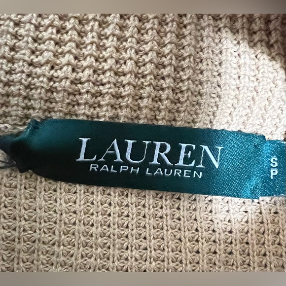 LAUREN RALPH LAUREN 100% Cotton Khaki Waffle Knit Cowl Neck Sweater, Size Small - Picture 2 of 14